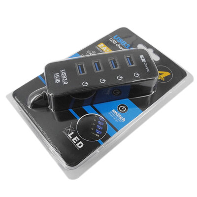

USB30 4 Port Splitter LED Indicator Lights Switch Phone 24A1A Charging Adapter USB Hub Short Circuit Protection
