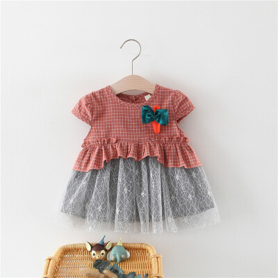 

Children Dresses Kids Girl Plaid Short Sleeve Dress Baby Girl Summer Cute Mesh Dresses