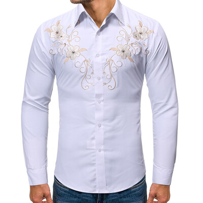

Toponeto Mens New Style Fashion stamped Long Sleeve Shirt Printed Long-Sleeved Blouse
