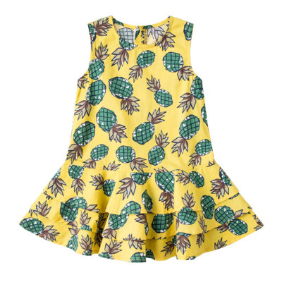 

Children Summer Comfortable Dress Cartoon Pineapple Print Sleeveless Round Collar Casual Lotus Dress 2019