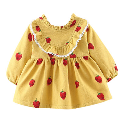 

Baby Dress 0-3T New Autumn Casual Baby Girls Long Sleeve Strawberry Print Dress Kids Princess Thicken Pageant Dresses