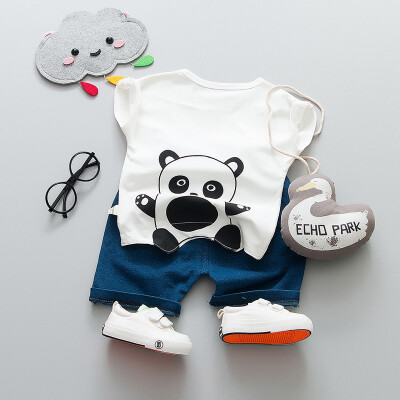 

Summer Baby Boys Cotton Short Sleeve Sets Animal Panda Small Fish Print Tops Blouse T-shirtsShorts Casual Breathable Outfits