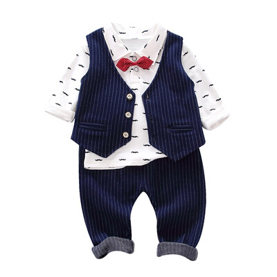 

Autumn Fashion infant clothing Baby Suit Baby Boys Clothes Gentleman Bow Tie Rompers Vest pants Baby Set