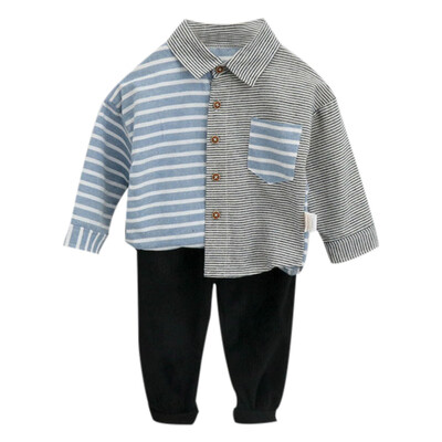 

Fashion Autumn Children Baby Boys Casual Long Sleeve Stripe Print Patchwork Design Shirt TopsPants Trouser Set