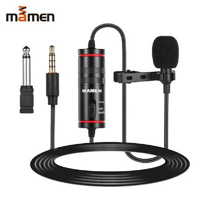 

MAMEN KM-D1 Condenser Lavalier Microphone Cilp-on Lapel Microphone 8m Cable Length for Phone& DSLR Camera Camcorder Audio Video Re