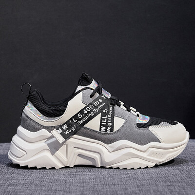 

Stylish Women Casual Shoes Lovers Leather Dad Platform Chunky Sneakers Harajuku Flat Thick Sole Tenis Wedge White Basket Walking
