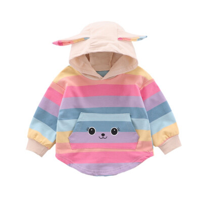 

Toddler Spring Autumn Casual Sweatshirt Fashion Baby Girl Colorful Striped Printing Long Sleeve Hoodie Kids Hooded Sweatshirts