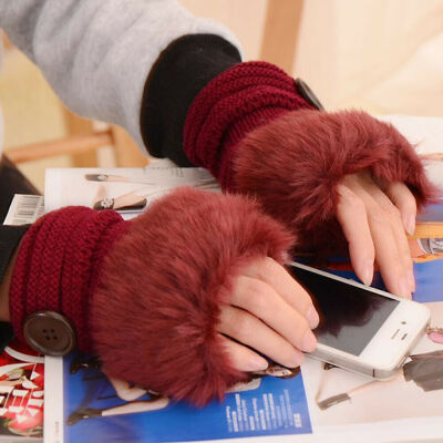 

Women Winter Faux Fur Warm Fingerless Gloves Ladies Fashion Half Finger Mittens