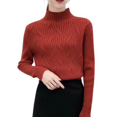 

Solid Color Womens Sweater Autumn WinterTurtleneck Long Sleeves Korean Style Knit Pullover