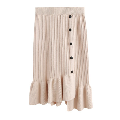 

Women Long Knitting Skirt Autumn Winter Female Ruffle Midi Pleated Skirts Maxi Slim Bodycon Skirt Solid Ladies Office Wear Skirt