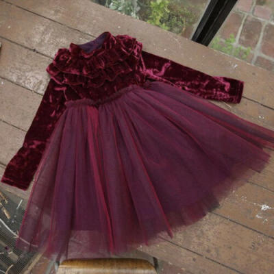 

UK XMAS Kids Baby Girls Dress Velvet Princess Party Pageant Bridesmaid Dress