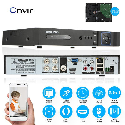 

OWSOO XVR 4CH Channel 1080P Hybrid NVR AHD TVI CVI DVR 5-in-1 Digital Video Recorder PTZ H264 P2P Support for AndroidIOS APP Con