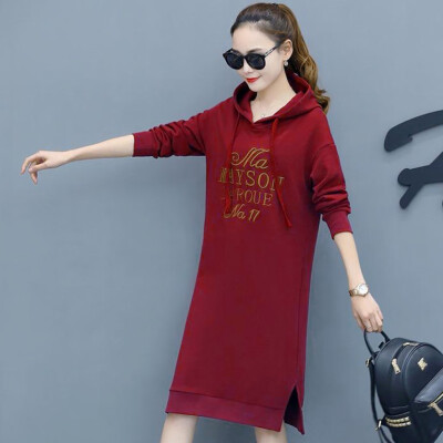 

Tailored Women Autumn Fashion Hoodie Letter Printing Long Sleeve Knee Length Dress