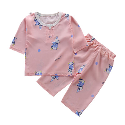 

kid clothes Baby Boys clothes for Girls Cartoon Print clothing Set Short Sleeve Blouse TopsShorts sleep wear Pajamas