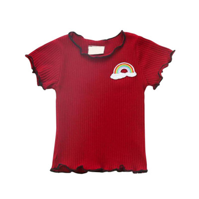 

2018 Summer New Kids Baby Girls Newborn Candy Color Embroidered Short Sleeve T-shirt Tops Children Clothes