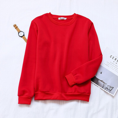 

Korean Style Simple Casual Solid Color Women T-shirt Fashion Trend Round Neck Long-sleeved Thick Top Hot Sale