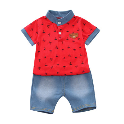 

Boy Casual Coconut Tree Print Short Sleeve Shirt Set Two-piece