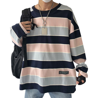 

Women Autumn Fashion Casual Striped Print T Shirt Loose Round Collar Long Sleeve Casual Simple Wild T-Shirt