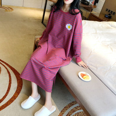 

Women Sexy Pajamas Cotton Round Neck Long Sleeve Nightdress Lingerie Cartoon Fruit Print Home Clothing