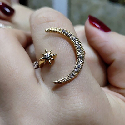 

925 Sterling Silver Crescent Moon Star Diamond Rings Engagement Bridal Wedding Rings Fashion Jewelry Suitable
