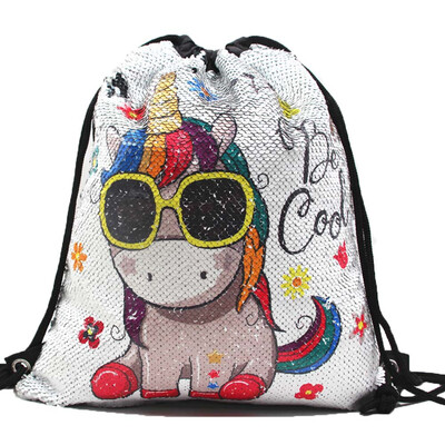 

Cute Unicorn Drawstring Backpack Mermaid Sequin Bag For Children School Bag