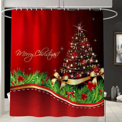 

Merry Christmas Happy New Year Santa Claus Christmas Tree Printed Shower Curtain Bathroom Curtain With Hooks Gift Christmas