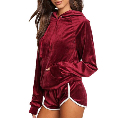 

Autumn Polyester Tracksuit Womens Two Piece Set Hooded Hoodies short Pants Casual Sporting Suits