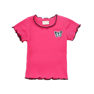 

Summer New Kids Baby Girls Newborn Candy Color Embroidered Short Sleeve T-shirt Tops Children Clothes