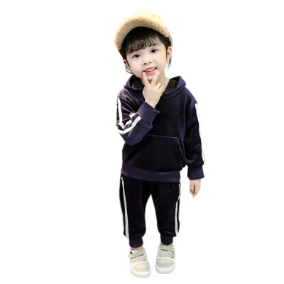 

Autumn Baby Girl Clothes Long Sleeve Thicken Solid Print Hoodie Sweatshirt TopsPants Trouser Casual Costume Set