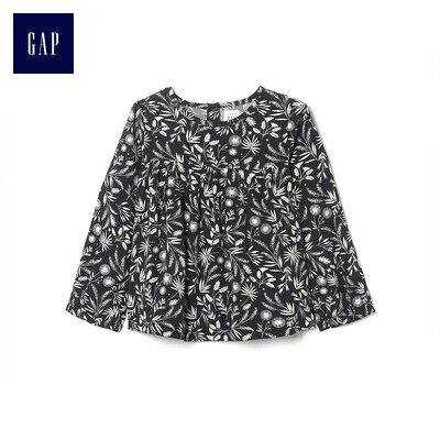 

GAP flagship store female young print long sleeve round neck top 399827 black print pattern 12-18M