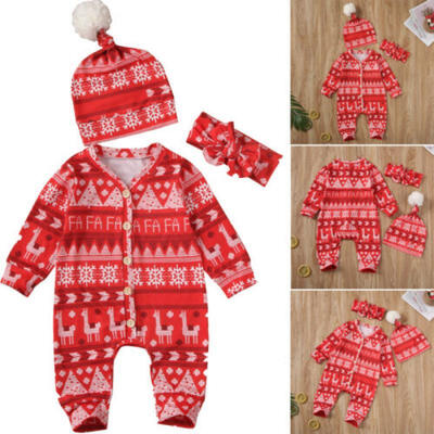 

US Newborn Baby Boy Girl Reindeer Romper Jumpsuit Christmas Outfits Clothes Set