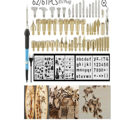 

6261Pcs 60W Electric Adjustable 200-450°C Pyrography Tool Soldering Iron Work Wood Burning Pen Tip KitEU Plug