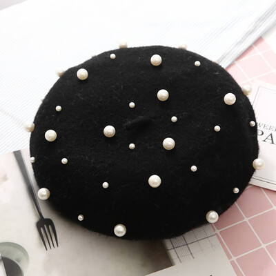 

Women Winter Warm Wool Pearl Felt Beret Hat Luxury Vogue Beret Hats