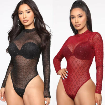 

Women Bodysuit Sexy Long Sleeve One Piece Leotard Romper Jumpsuits T-Shirt Top