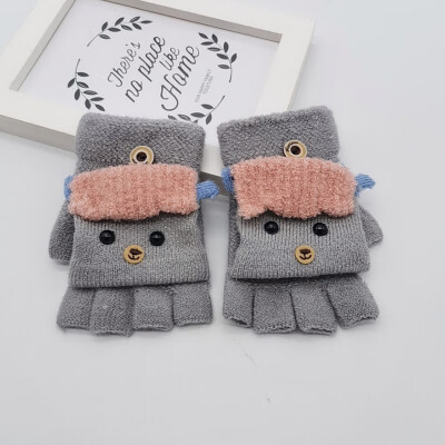 

4-8T Baby Children Kids Gloves Winter Cartoon Versatile Cotton Knitt Half-finger Gloves Mittens Warm