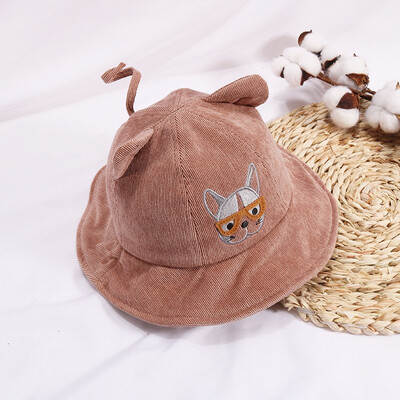 

Autumn Baby Boys Girls Toddler Cartoon Print Bucket Hats With Ear Design Caps Reversible Sun Headwear