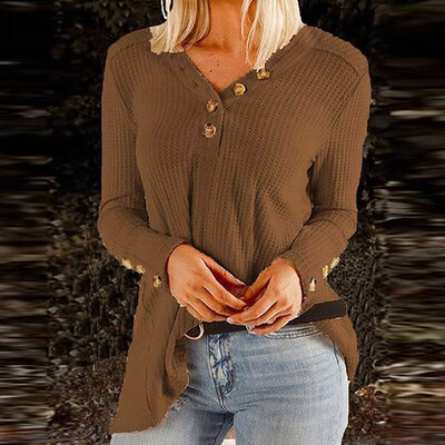 

Tailored Women Fashion V-neck Casual Long Sleeve Buttoned Casual Shirts Tops Blouse
