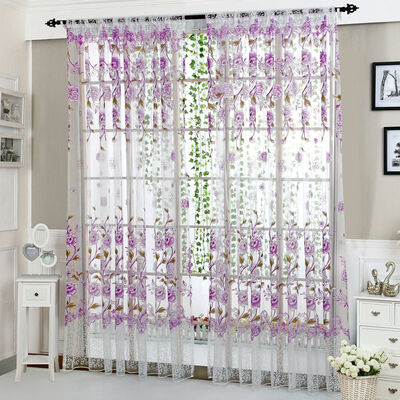 

Fashion Pastoral Style Translucidus Window Curtain Tulip Flower Pattern Split Curtain For Living room bedroom