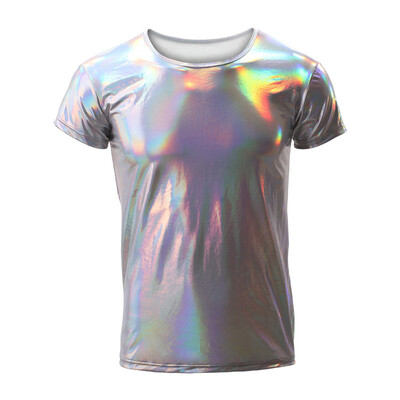 

Sexy Mens Glossy Shiny T-shirt Short Sleeve Night Club Faux Leather Tee Top