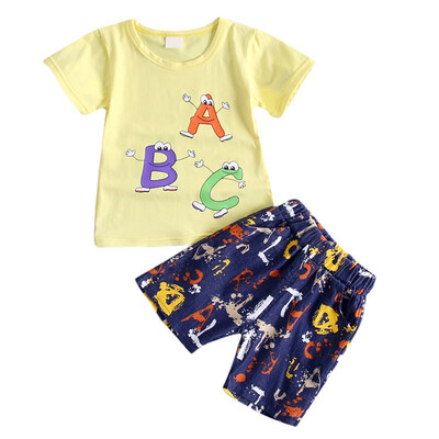 

Kids Boys Short Sleeve Cartoon Letter Print Tops T-ShirtsShorts Casual Outfits Sets for Summer