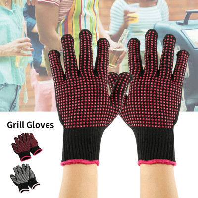 

Baking Grilling Oven Gloves Heat Resistant BBQ Gloves Mitts Anti-slip Hair Style Gloves