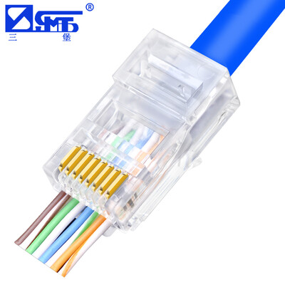 

SANBAO SJZ-630 Six straight through perforated network cable crystal head RJ45 unshielded network crystal head pure copper gold plated 30U 30 bag