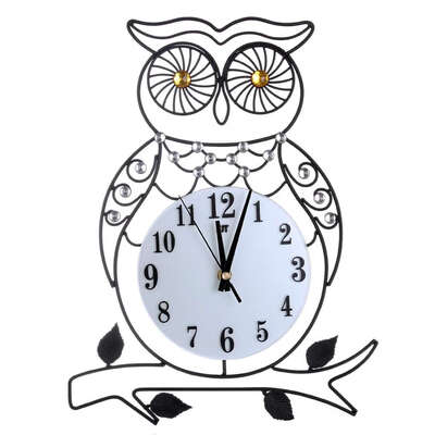 

Owl Iron Hollow Out Crystal Wall Clock 3D DIY Cartoon Bird Style Wall Hanging Clock Home Kitchen Office Decoration