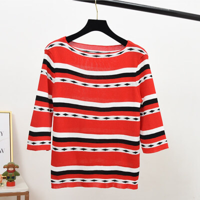 

Womens Sweater Autumn Stripe Slim Seven Sleeve Pullover Female O-Neck Winter Bottoming Knitwear Korean Knitted Sweaters