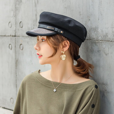 

Korean version of Autumn&Winter new female Beret retro duck tongue flat top naval hat tide net red octagonal hat