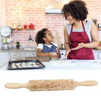 

Tailored Christmas Rolling Pin Engraved Carved Wood Embossed Rolling Pin Kitchen Tool