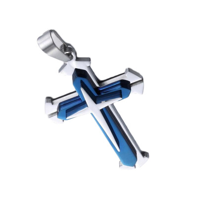 

Unisex Men Stainless Steel Cross Blue Silver Pendant Necklace Chain Jewelry New