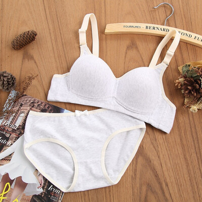 

Women Thin Bra Briefs Set Ladies Sweet Padded Push Up Bras Seamless Cotton Briefs Comfort Gathered Underwear Suits