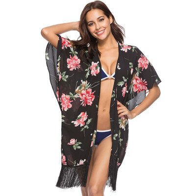 

Womens Floral Kimono Cover Up Lightweight Leopard Chiffon Blouse Beachwear Shirt for Bikini Cardigan&Swimwear