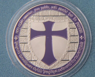 

40mm Purple Silver plated Cross Templar Souvenir Coin medal